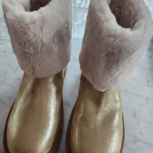 Gold Metallic Faux Fur Cuff Boots